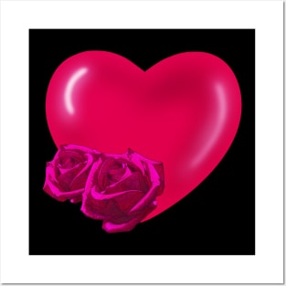 Red Heart with pink roses Posters and Art